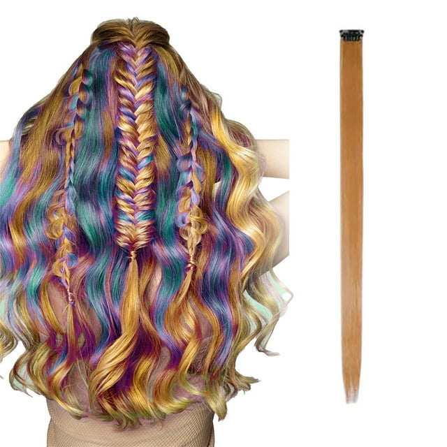 Hair Extensions & Accessories Savings! Bradem Colored Hair Extensions, Multi-Colors Party Highlights Clip in Synthetic Hair, 1X Wig Extensions