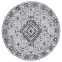 SAFAVIEH Courtyard Davin Geometric Indoor/Outdoor Area Rug, Light Grey/Charcoal, 6'7" x 6'7" Round
