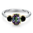 thumbnail image 3 of Gem Stone King 10K Two Tone Gold Green Mystic Topaz and Black Diamond Engagement Ring for Women | 2.12 Cttw | Oval 8X6MM | Gemstone November Birthstone | Size 5, 3 of 6