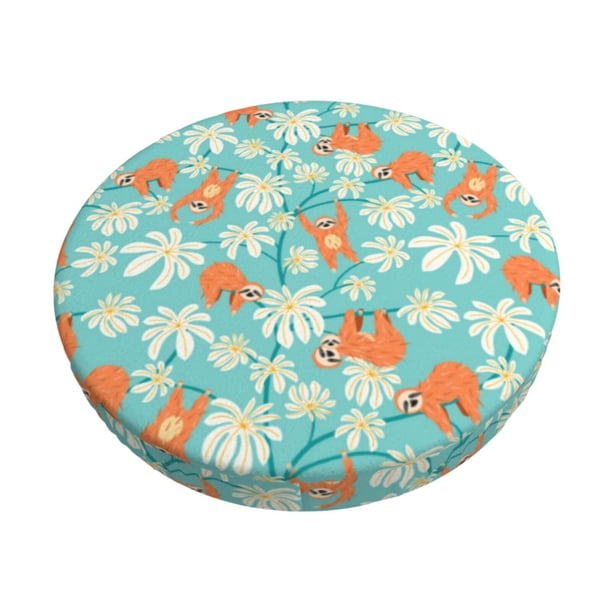 Balery Cute Sloth on Floral Tree Fundas de asiento para taburete de bar redondo de tela de terciopelo ajustables que protegen de arañazos y manchas para sillas de 14 a 17 pulgadas.-14 inch