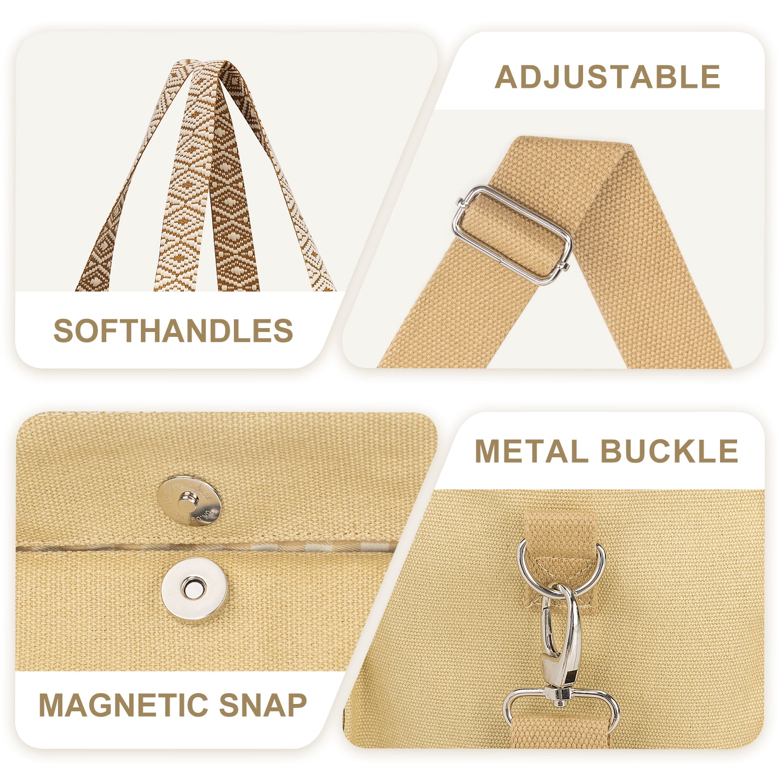Kabaqoo Canvas Tote Bag with Multi Pockets, Crossbody Tote with Compartments