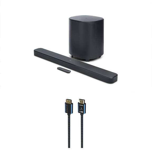 JBL BAR-500-MK2 Dolby Atmos Soundbar and 10" Wireless Subwoofer with an Austere 5S-4KHD2-2.5M V-Series 2.5m Premium 4K HDR HDMI Braided Cable (2025)