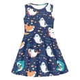 thumbnail image 3 of Bobifish Little Girls Dress Round Neck Sleeveless Skater Dress Ocean Shark Printed Waist A-Line Sundress, 3 of 5