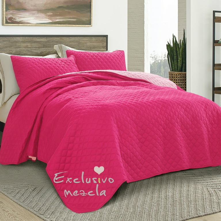Luxurious Reversible Velvet Coverlet Set with Shams, Pink Full/Queen size,  Full/Queen size - Foods Co.
