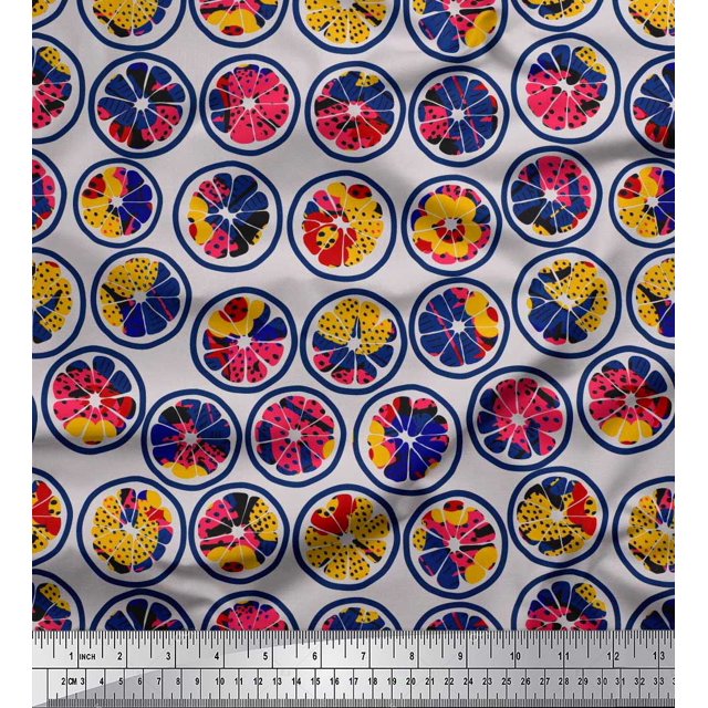 Soimoi Cotton Duck Fabric Lemon Slice & Texture Printed Fabric 1 Yard 42 Inch Wide