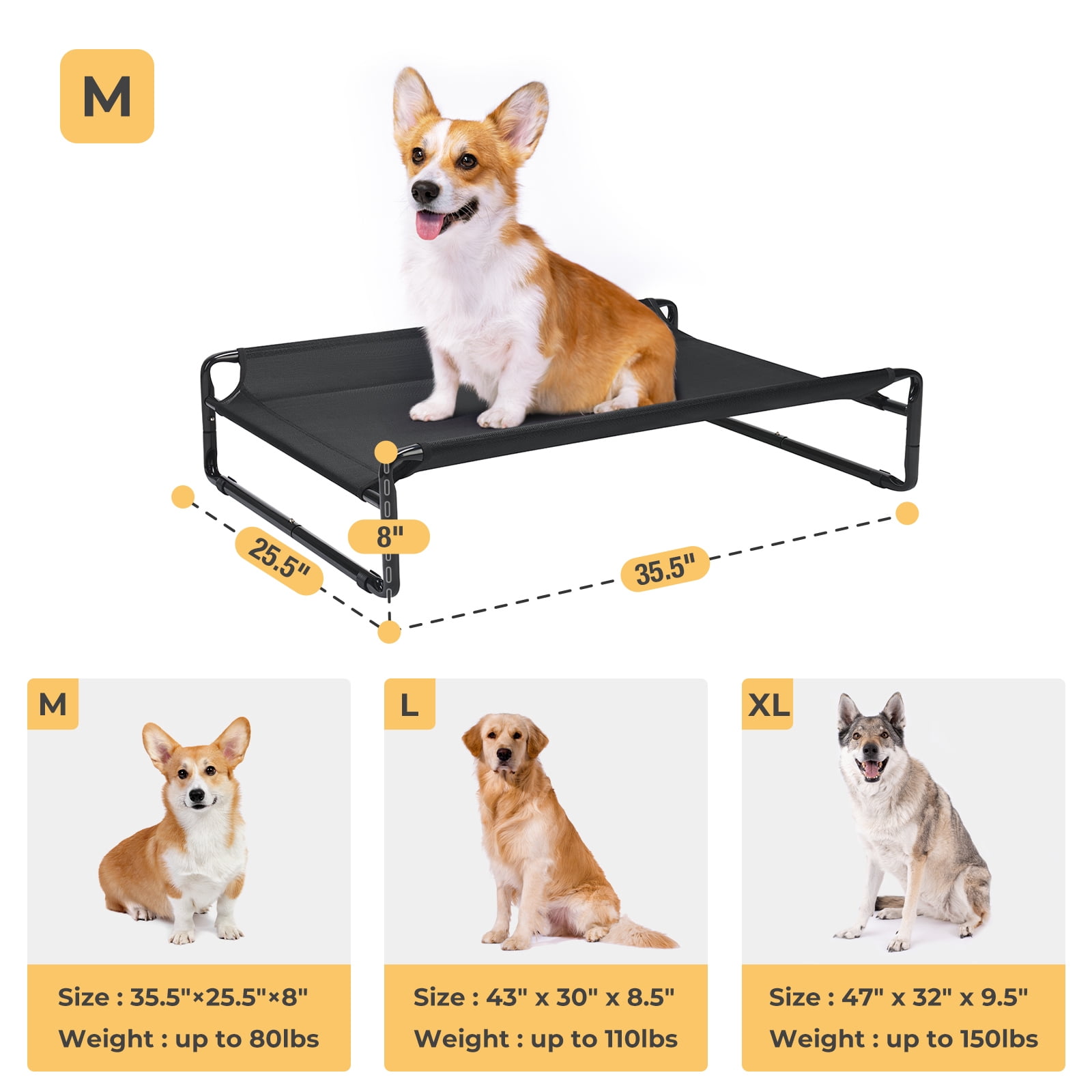 Veehoo Original Cooling Elevated Dog Bed, Raised Dog Cot with Washable Mesh, Medium, Black