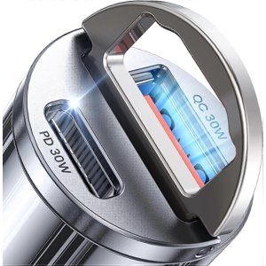 USB C Adaptateur de chargeur de voiture 60W, iPhone Chargeur de voiture charge rapide, PD 30W & QC 30W USB Chargeur de voiture [Flush fit & All Metal], Compatible avec iPhone _Parfait Samsu Gift