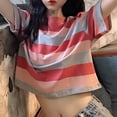 thumbnail image 4 of MaFYtyTPR Women's T-Shirts Casual Stripe Short Sleeve Summer Fashionable Loose Pullover Tops for Women Pink L, 4 of 5