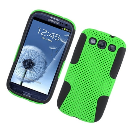 Samsung Galaxy S3 Case, by Insten Mesh Dual Layer [Shock Absorbing] Protection Hybrid Hard Plastic/TPU Rubber Case Cover for Samsung Galaxy S3