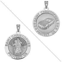 PicturesOnGold.com Racing - Saint Christopher Doubledside Sports Religious Medal 3/4 Inch Sterling Silver