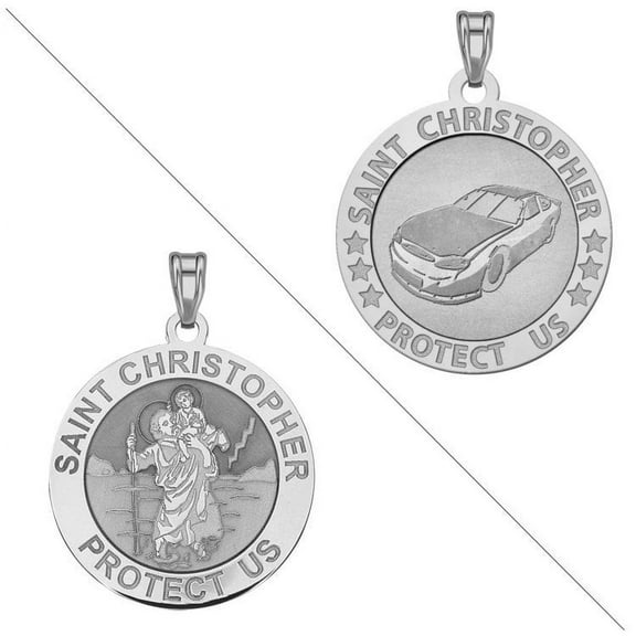 PicturesOnGold.com Racing - Saint Christopher Doubledside Sports Religious Medal 3/4 Inch Sterling Silver