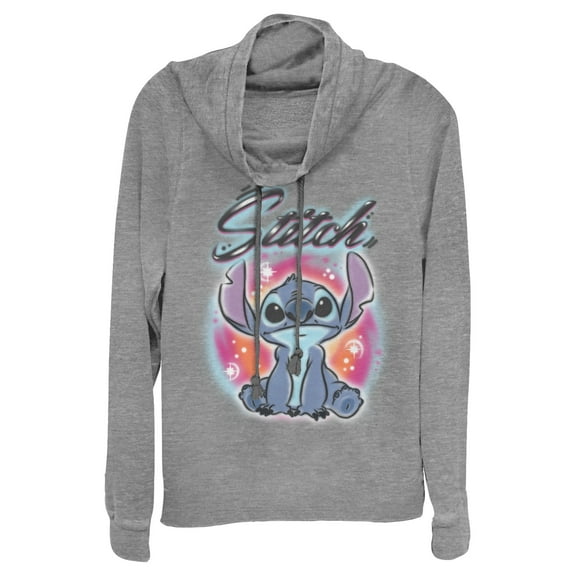 Junior's Lilo & Stitch Colorful Airbrush  Cowl Neck Sweatshirt Gray Heather 2X Large