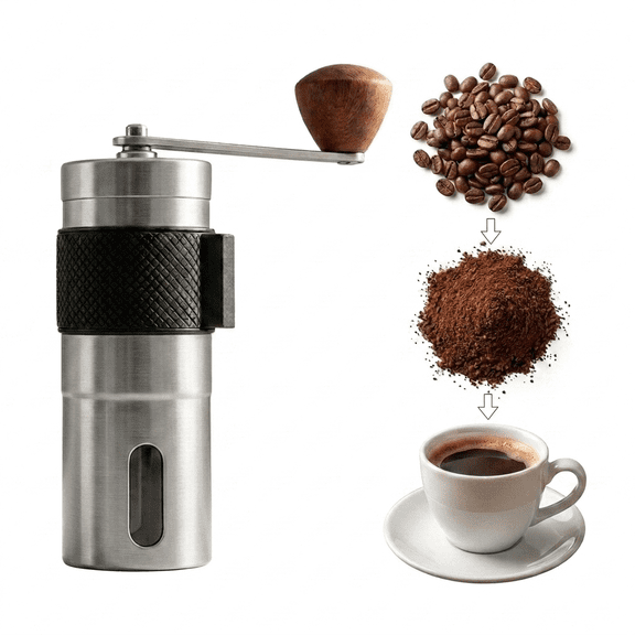 ROSEXIXI Manual Coffee Grinder Stainless Steel with Walnut Handle Portable Burr Mill for Espresso