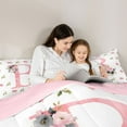 thumbnail image 4 of Homewish Initial Letter B 7 Pieces Bedding Comforter Set,Cute Bow Ribbon Full Bedding Set,Cute Flower Floral Fitted Sheet Flat Sheet For Girl,Breathable Bedroom Decoration Reversible, 4 of 8