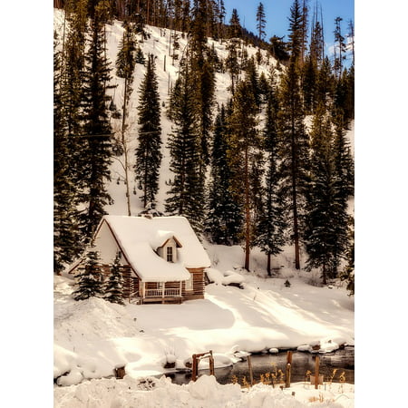 LAMINATED POSTER Cottage Snow Home Winter Colorado Log Cabin Poster Print 24 x