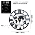 thumbnail image 2 of Accent Collection Round Metal Wall Clock, Black Embedded World Map, 24" Silent Roman Numeral Decorative Clock, Home Office Decor, 2 of 7