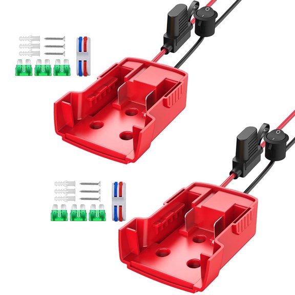 Quanmin 2 Pcs 18V Power Wheel Adapter for Milwaukee M18 Battery - 12AWG Wire, Fuses, Terminals, for DIY RC Car/Toys/Robotics/Truck