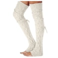 thumbnail image 6 of Women's Solid Color Over-the-Knee Leg Warmers, Winter Thick Knit Long Slouch Socks, Lace-up Footless Thigh High Hosiery for Lounging and Style, Khaki, One Size, 6 of 8