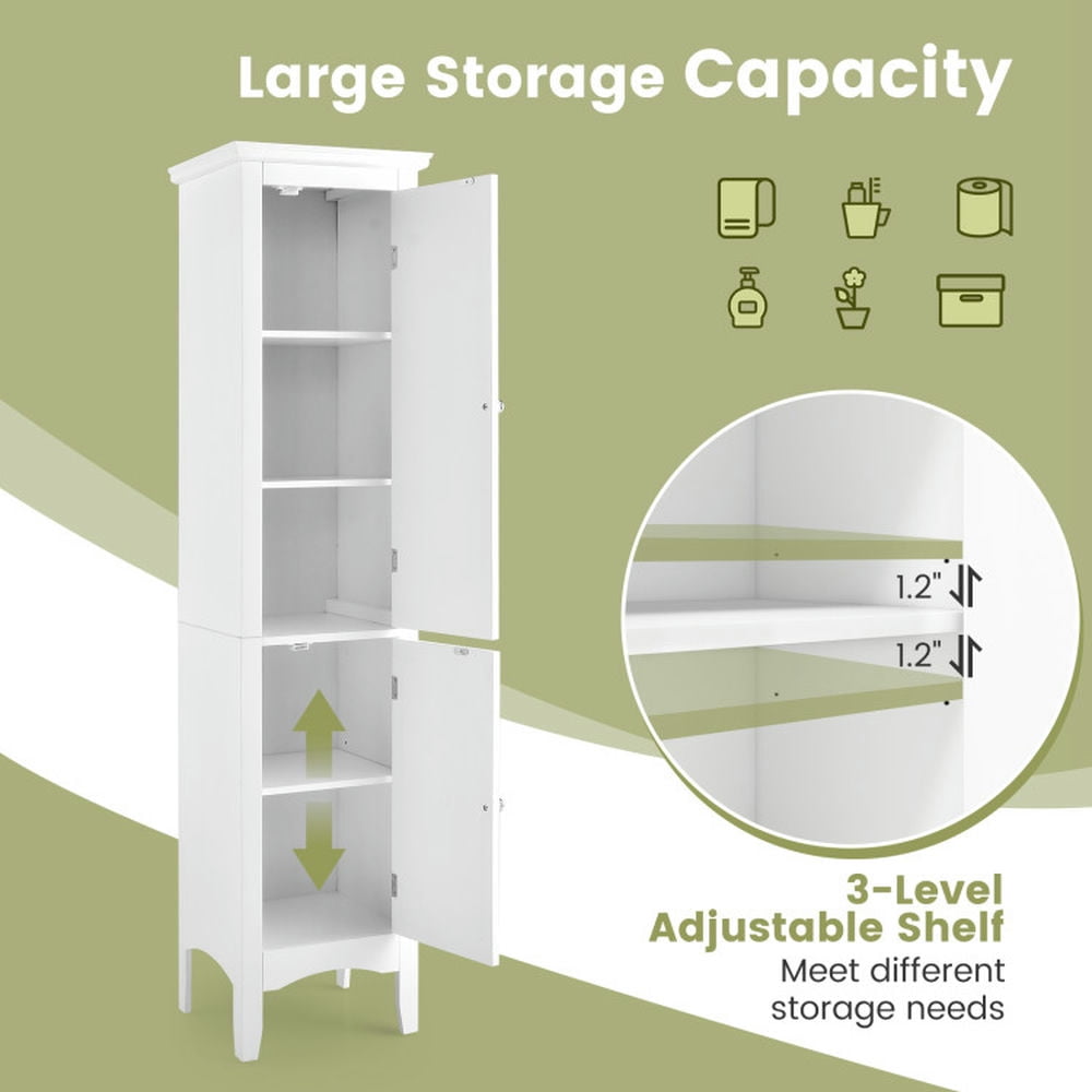 Finihen Bathroom Storage Cabinet, Bathroom Floor Cabinet, Tall Bathroom Floor Cabinet with Shutter Doors and Adjustable Shelf, for Bathroom, Living Room, Bedroom, Kitchen, White Finihen Bathroom Storage Cabinet, Bathroom Floor Cabinet, Tall Bathroom Floor Cabinet with Shutter Doors and Adjustable Shelf, for Bathroom, Living Room, Bedroom, Kitchen, White
