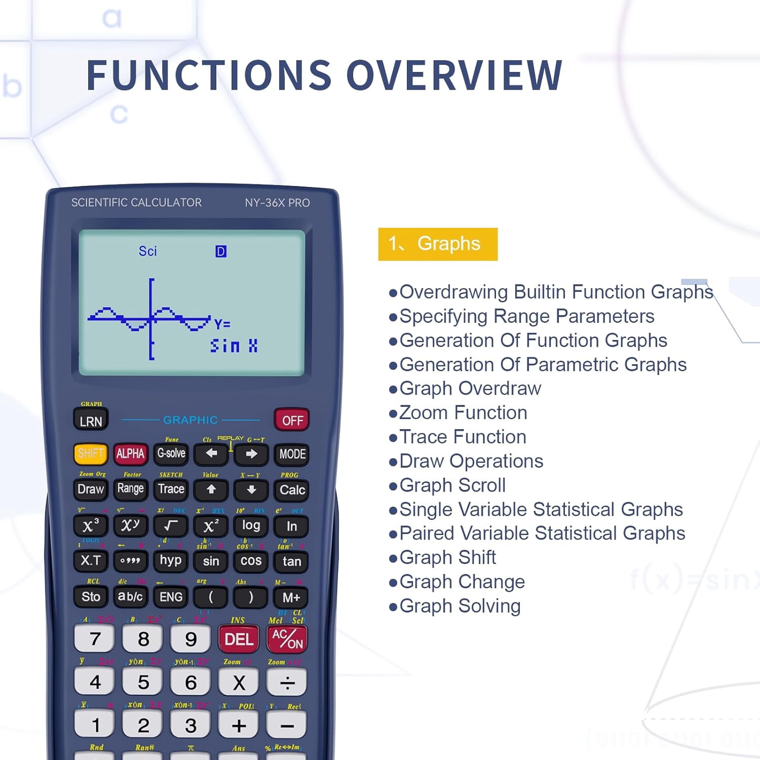 NEWYES Scientific Calculator with Graphing Function, 36X Pro Graphic Science Calculator for Middle and High School Supplies (Blue)