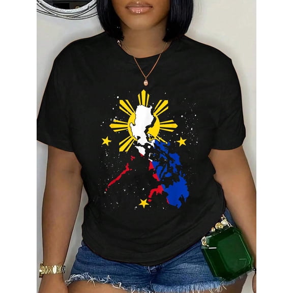 100% Cotton Philippines Flag Filipino Pride Pinoy Heritage Philippines T-Shirt Women's Graphic Tee Casual Tops