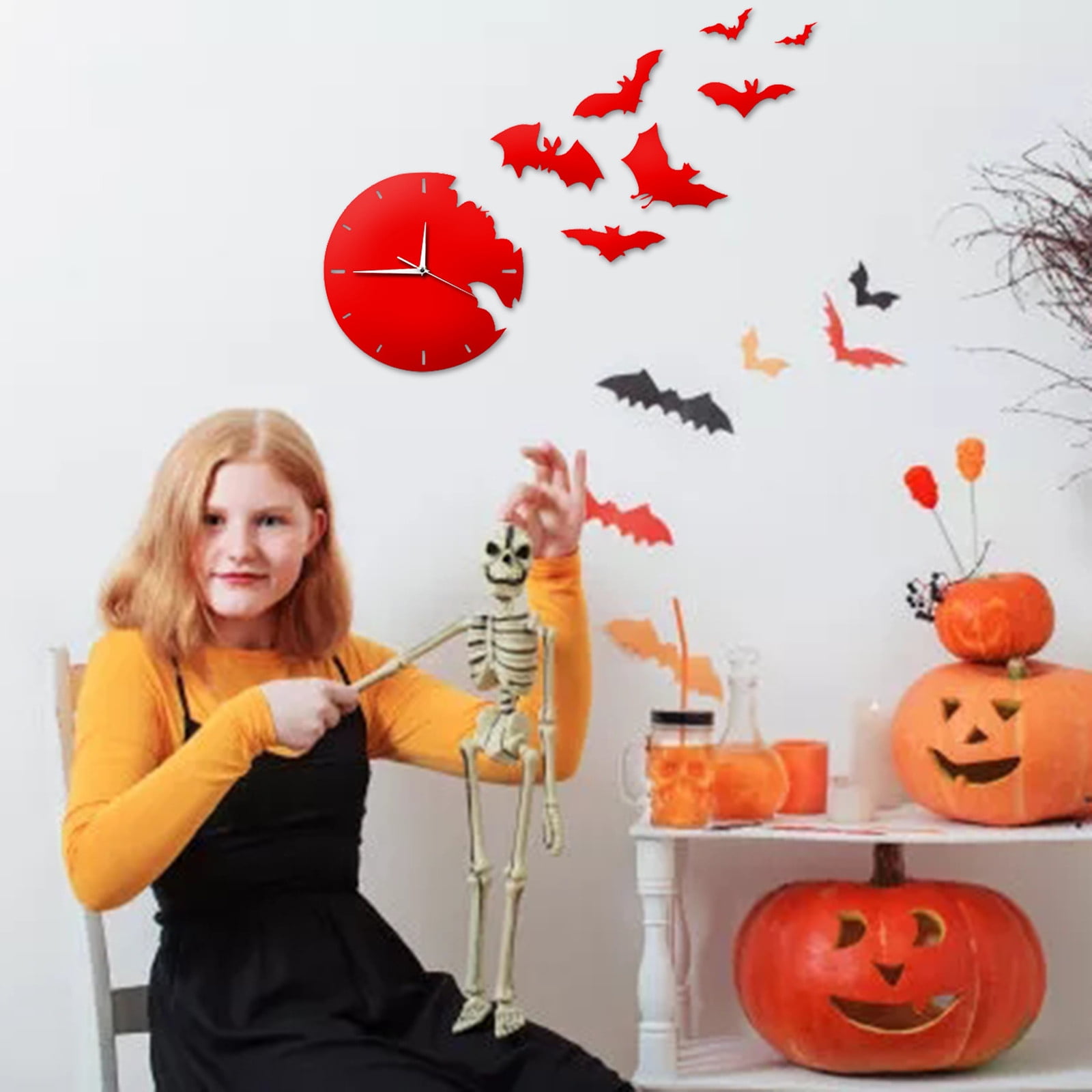 Alarm Clock 3D Wall Clock Bat Wall Decoration Realistic Scary Bat