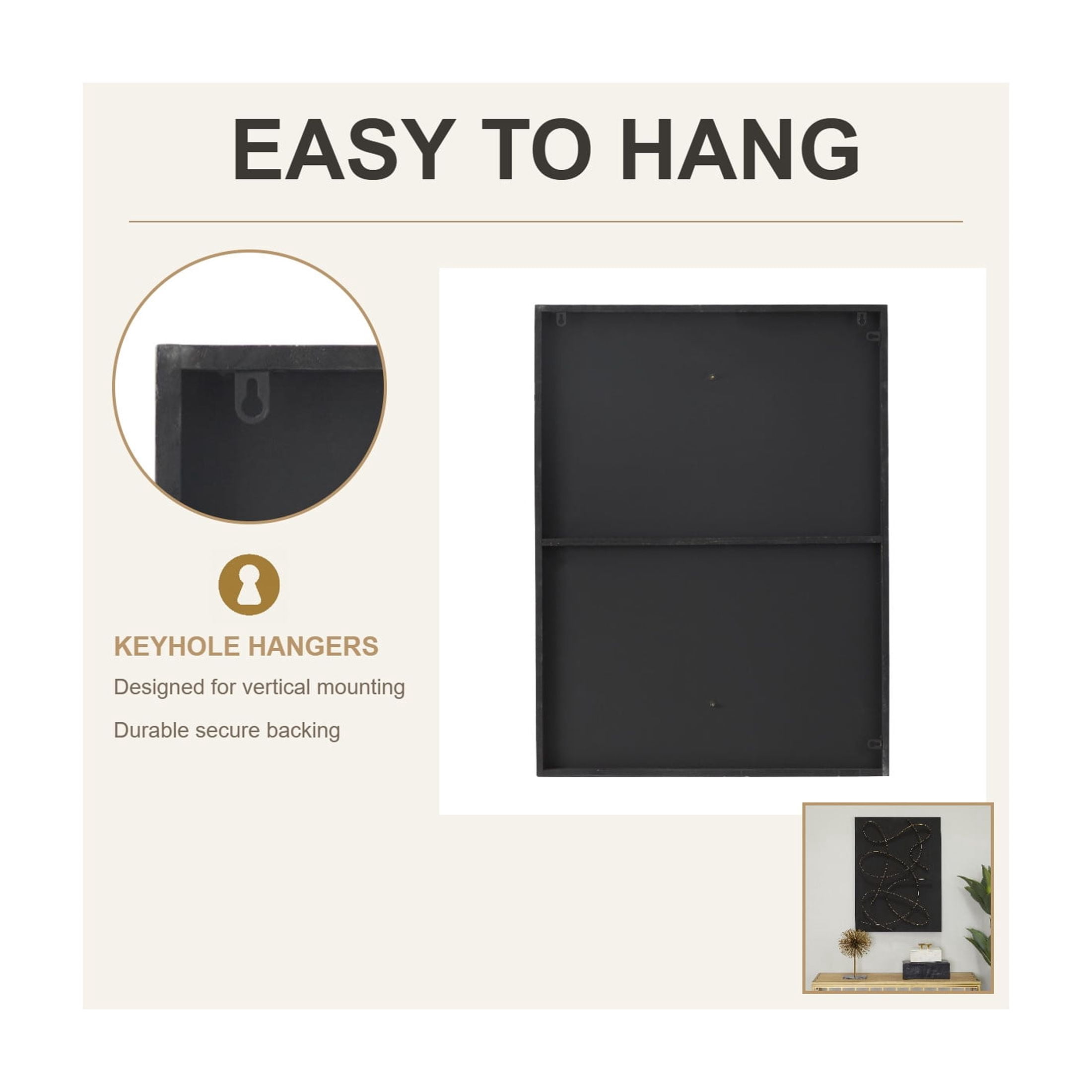 CosmoLiving by Cosmopolitan Black Wood Abstract Wall Decor with Gold Metal Loop Design