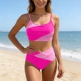 thumbnail image 2 of Ticikt Women's High Waisted Bikini Sets Sporty Color Block Two Piece Swimsuits Cheeky High Cut Tie Back Bathing Suits,Color:Hot Pink,L, 2 of 5