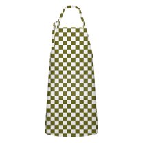 Olive Green and White Checkerboard Pattern Apron-Garden Aprons for Women with Pockets-Cotton Linen Waterproof Kitchen Cooking Gardening Aprons Adjustable for Kitchen,Cooking,BBQ and Salon 33x27 Inch