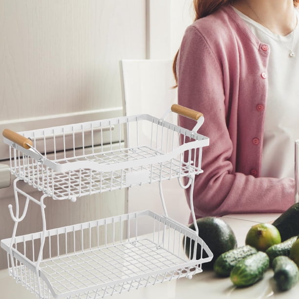 Cesta de frutas de 2 niveles Soporte de soporte de frutas de hierro Portable de almacenamiento de vegetales modernos Pantaller para pasteles de cocina