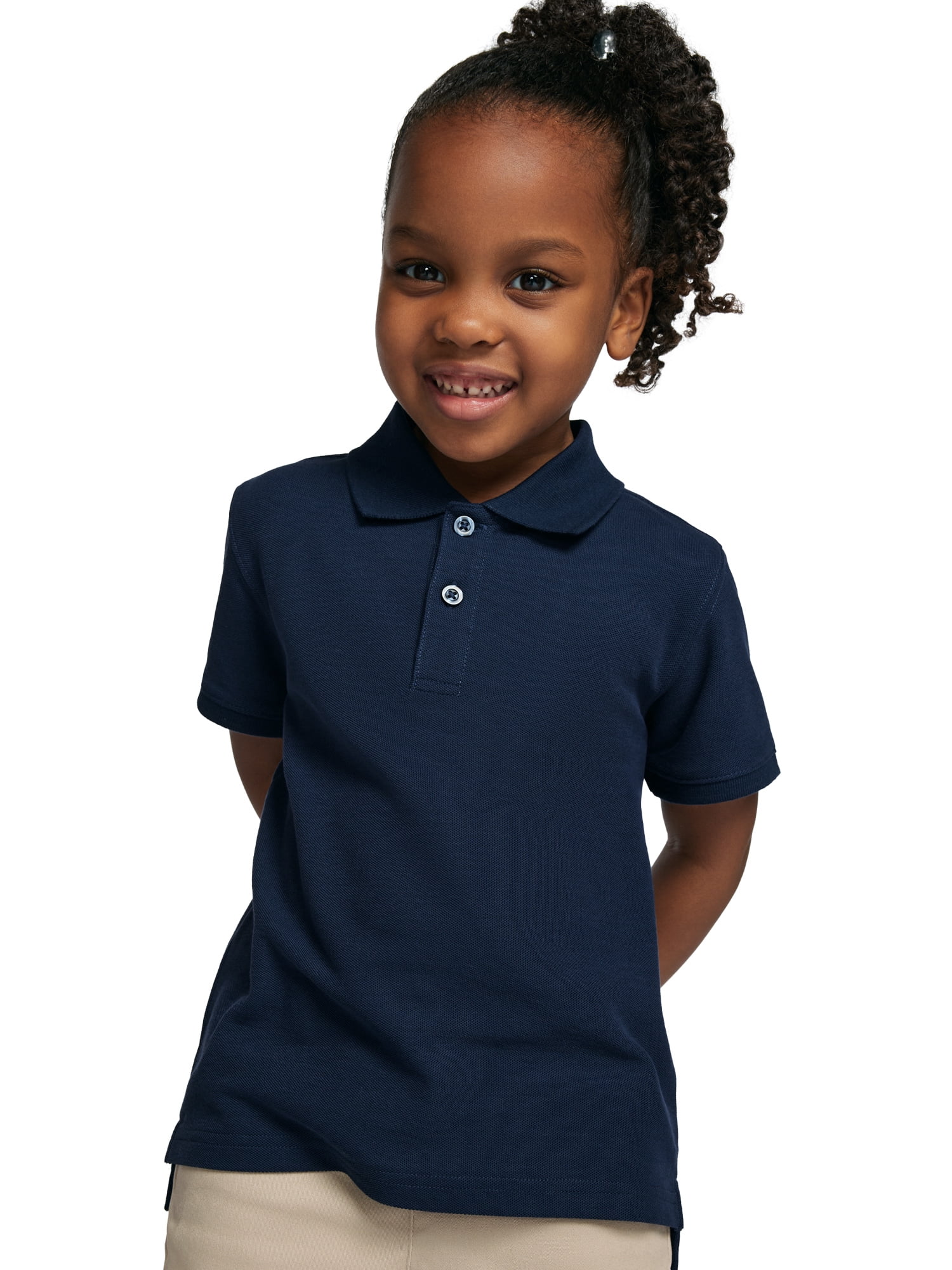 Wonder Nation Toddler Girls School Uniform Short Sleeve Interlock Polo Shirt, 2-Pack