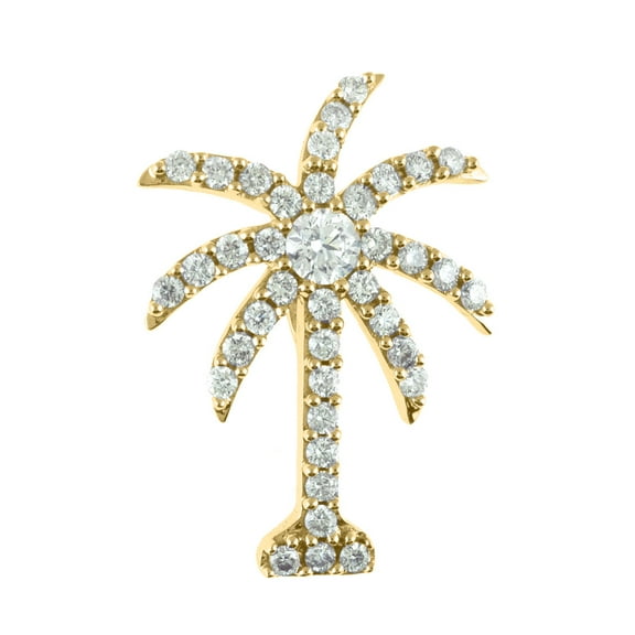 14K Yellow Gold 1 Ct Diamond Palm Tree Pendant with 18" Chain