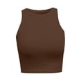 thumbnail image 3 of Women's Crop Top Short Tops Solid Color Neck Round Vest Sleeveless Tank Top Women's Top for Fitness Sport Yoga Coffee, 3 of 3