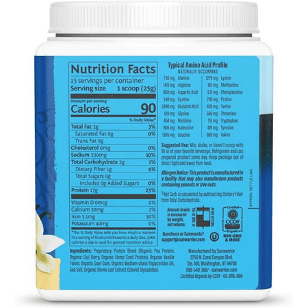 Sunwarrior Organic Plant protein Powder | Vegan Protein Powder, Vanilla, 375g