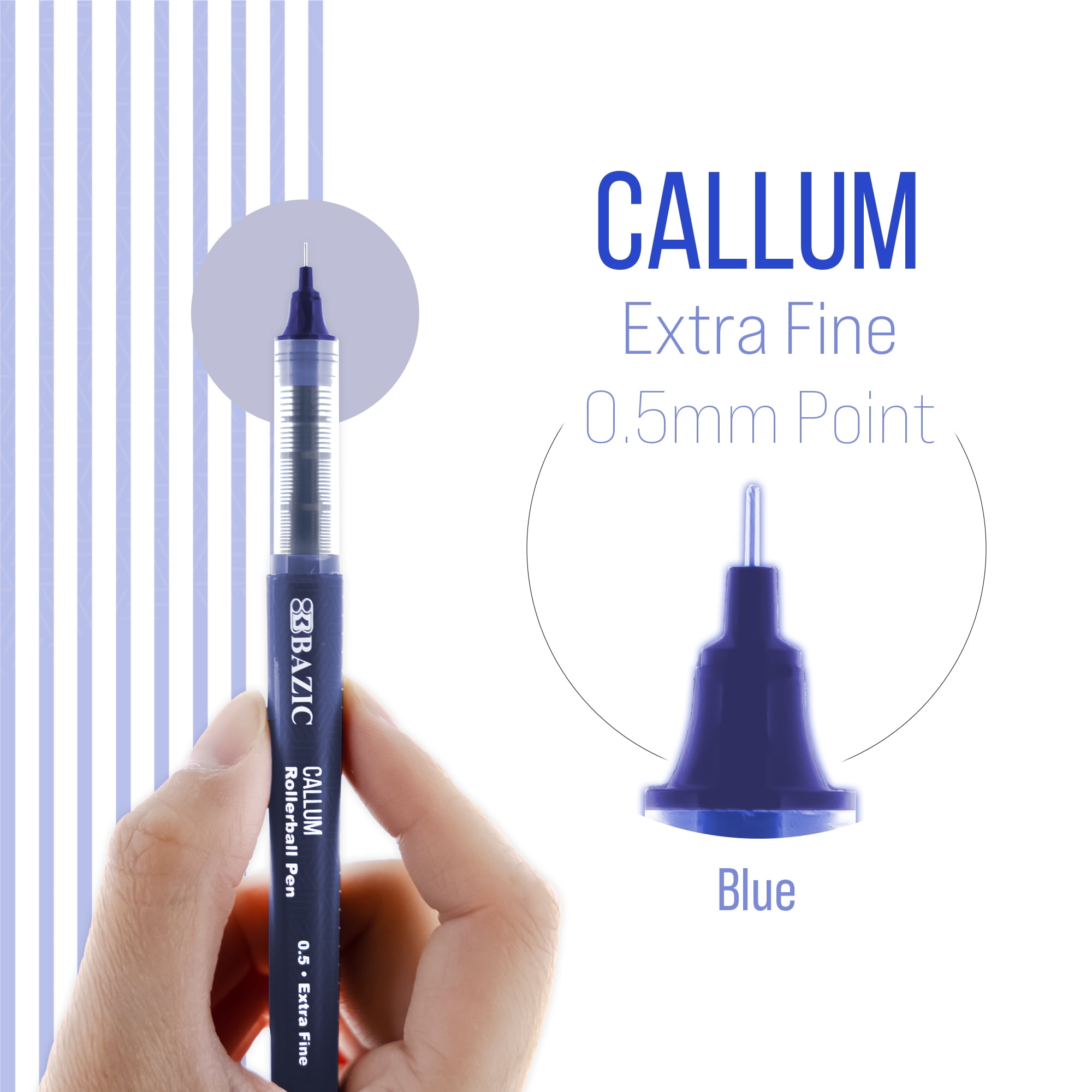 BAZIC Callum 0.5mm Rollerball Pen, Blue Ink Needle Tip Fine Point Ink Pens (2/Pack), 4-Packs