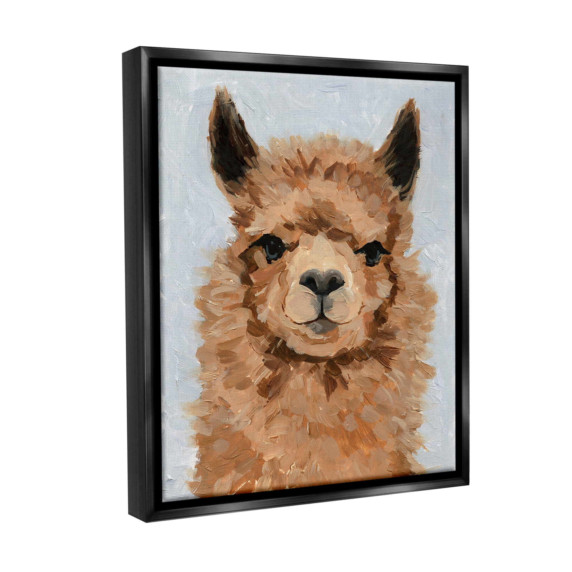 Stupell Industries Fuzzy Llama Painting Animals & Insects Painting Black Floater Framed Canvas Art Print Wall Art, 17 x 21