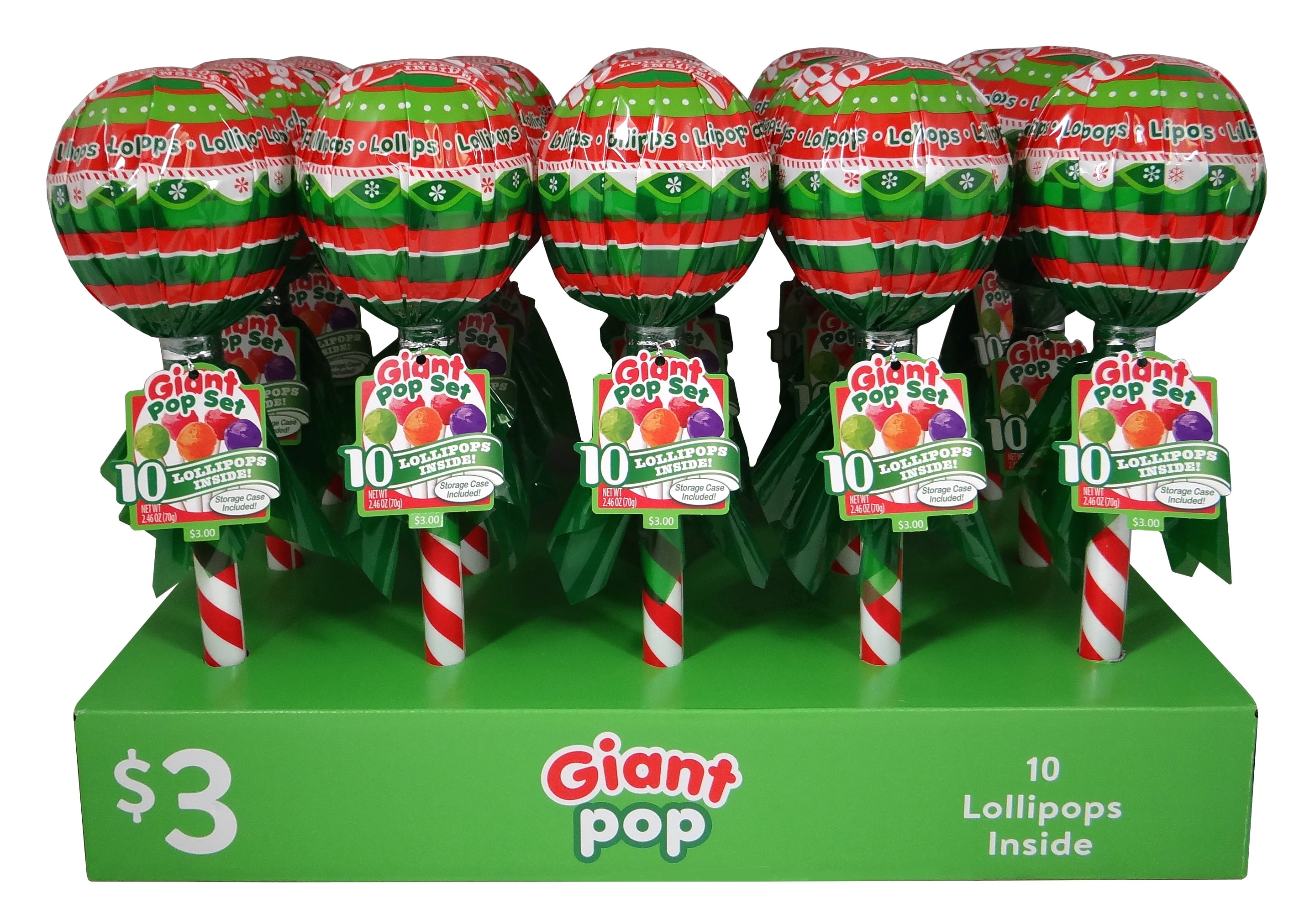 (5 pack) Giant Pop with 10 Lollipop Sticks Inside by Dat'l Do-it, Christmas Red, 2.46 oz, 1 Ct