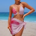 thumbnail image 6 of NTACZA Ruffle Hem Summer Bikini Tops for Women 3-Piece Floral Low Rise Swimwear Swimming Pool Beach Wear Pink L, 6 of 9