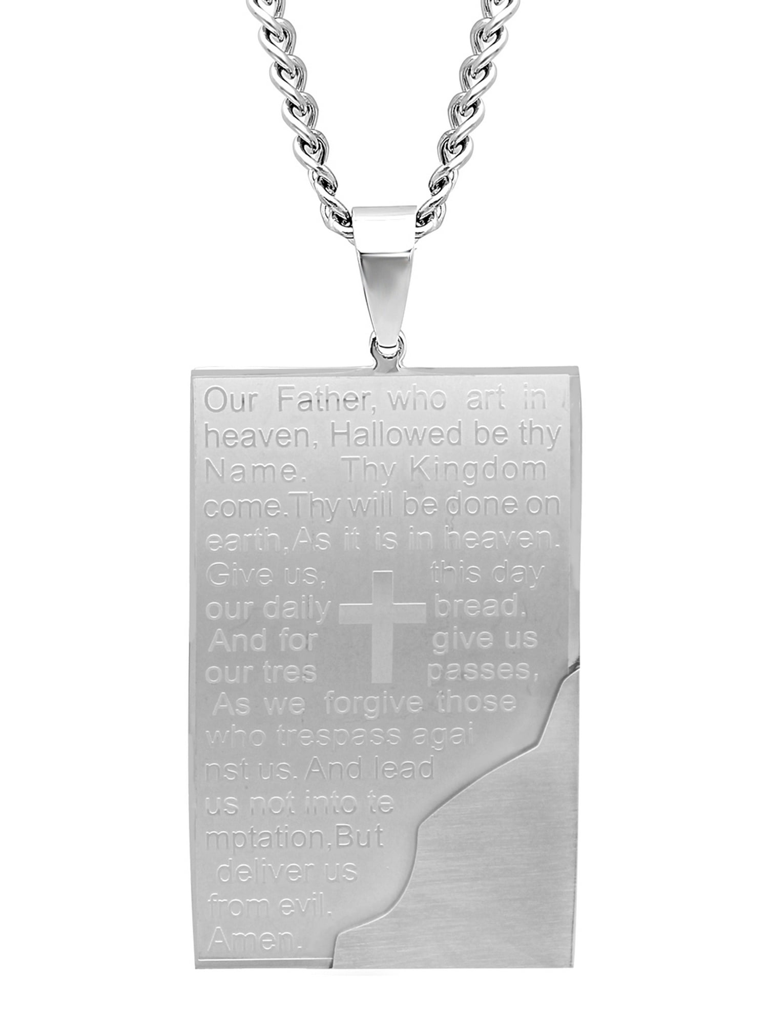 Prayer Curved Dog Tag Pendant Necklace 