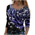 thumbnail image 2 of Floleo Clearance Womens Tops Long Sleeve Shirts Fall Clearance Fashion Woman Long Sleeve Round Neck Printing Blouse Autumn Causal Pullover Tops Purple, 2 of 5