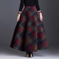 thumbnail image 4 of Womens Plaid Skirt Fall Long A-Line High Elastic Waisted Skirt Winter Vintage Woolen Tartan Skirts with Pockets, 4 of 6
