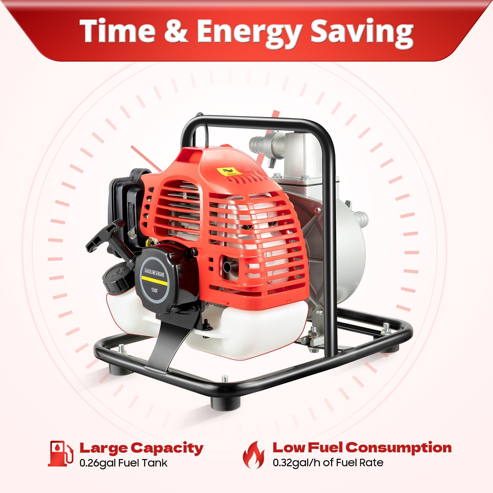 2-Stroke 2HP 1 inch 43cc Gasoline Water Pump, Gas Powered High Pressure Petrol Water Transfer Removal Pump with Air-Cooled Engine