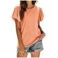 thumbnail image 2 of Wycnly Womens Tops Dressy Casual Comfy Lightweight Hollowed Fashion Ruffle Sleeve Tunic Tshirts Summer Short Sleeve Crewneck Tops Solid Blouse Orange l, 2 of 7