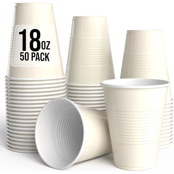 Crown Display 18 Oz Ivory Plastic Cups For Party Supplies 50 Pack