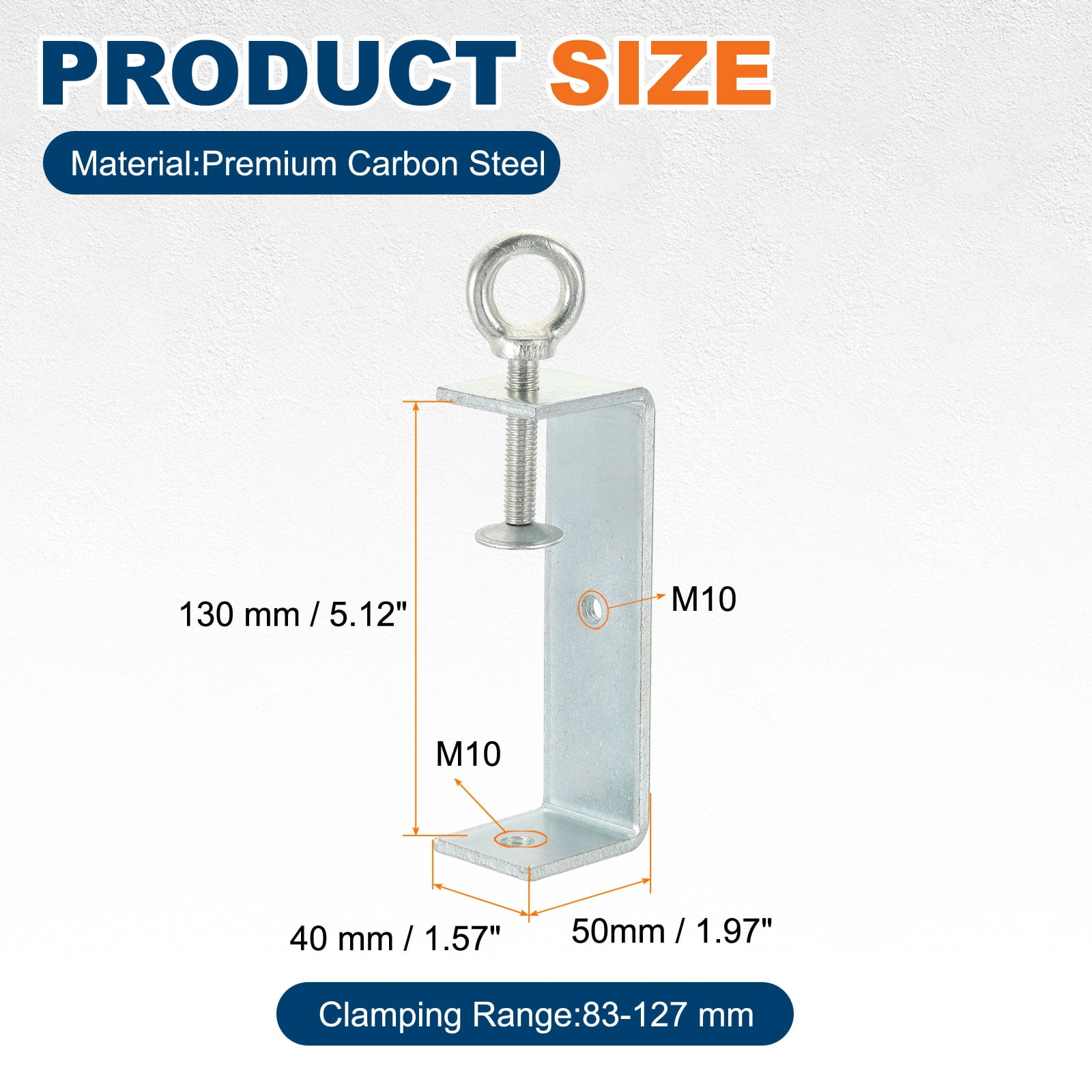 Uxcell Carbon Steel C Clamps 120mm Square Galvanized Mini Tiger Clamp Adjustable Heavy Duty Metal U Clip with Eye Hook Screw for Woodworking Welding Mounting, Blue White