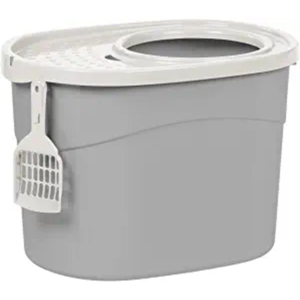 PEACNNG Oval Top Entry Cat Litter Box with Scoop, Kitty Litter Tray