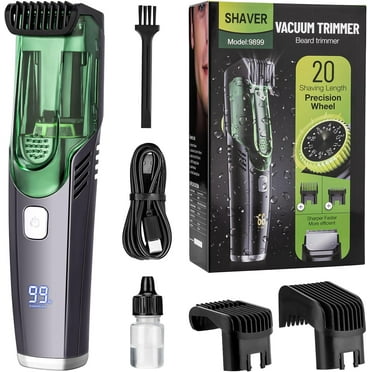 Vacuum Beard Trimmer for Men with 20 Length and Styles Adjustable, Built-in Vacuum Trimmer for Mustache, Sideburns, Facial Hair, Rechargeable Mustache Trimmer