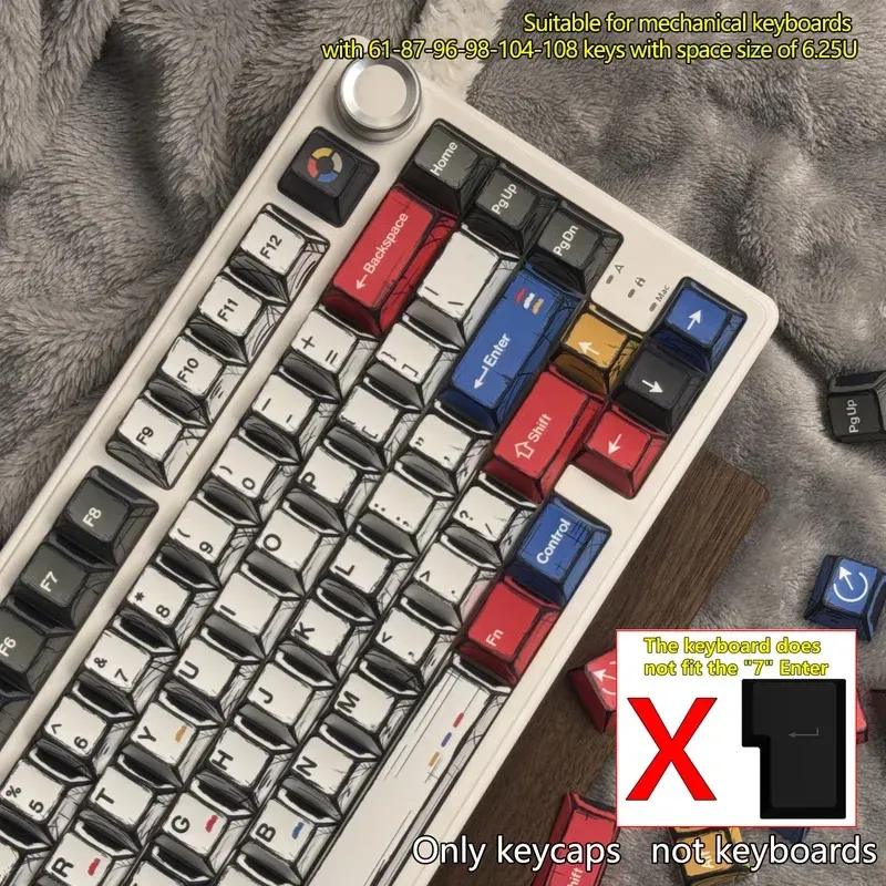 Comic Style Colorful Mixed Light Keycaps Original Factory Height 136 Keys Set Classic Minimalist Style Machine Keycap Decoration