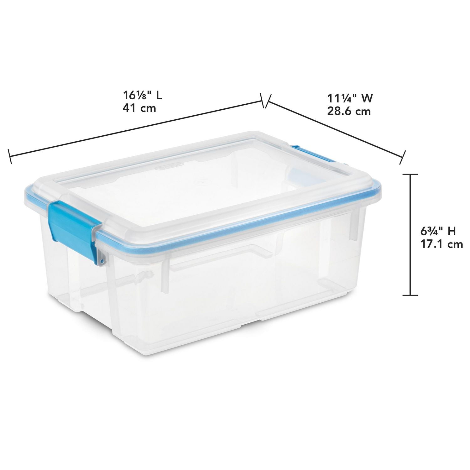 Sterilite 11.4 Liter Gasket Box, Weather-Resistant Small Clear Storage Bin with Latch Lid, Blue - 6PK
