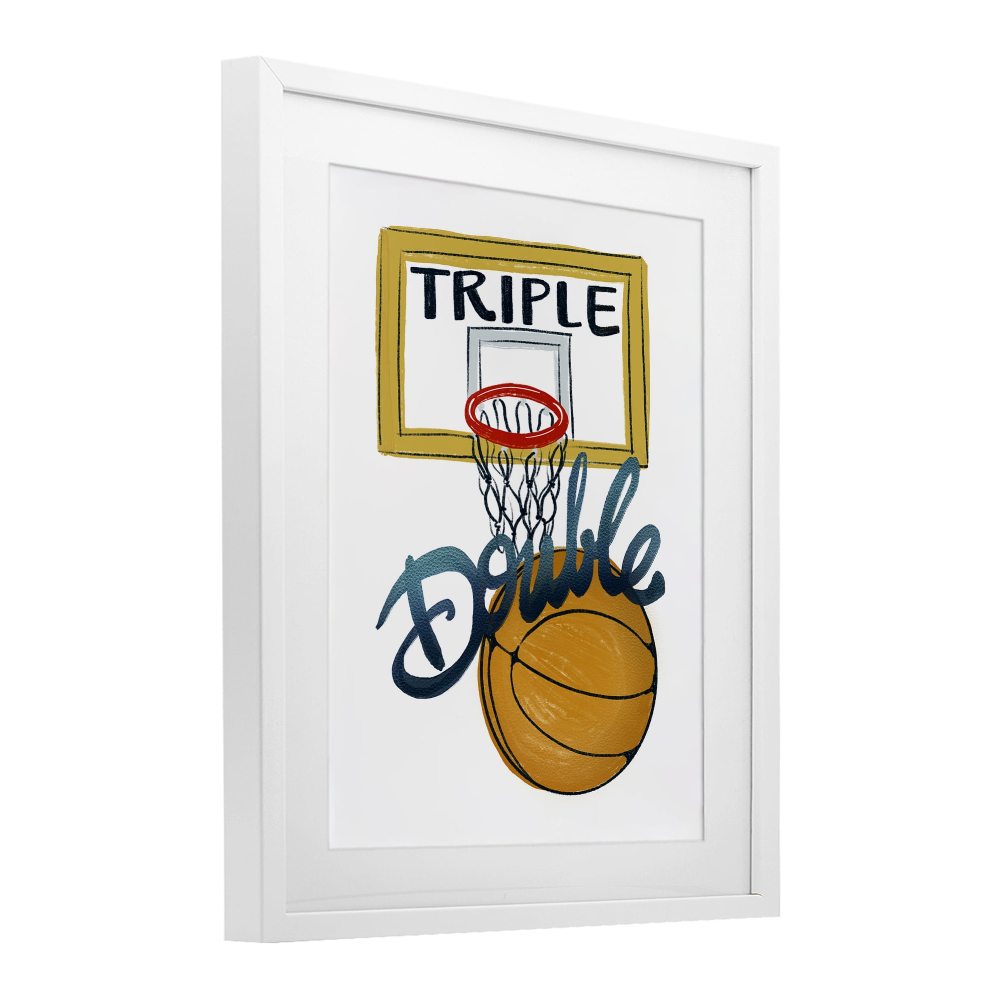 Triple Double Basketball White Framed Print Under Glass, design by Connie Summers